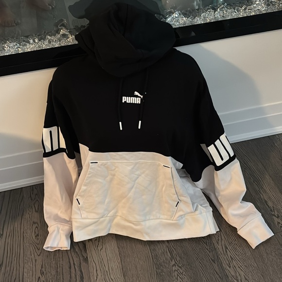 Puma Way 1 black & White oversized logo hoodie Sz - Picture 3 of 13